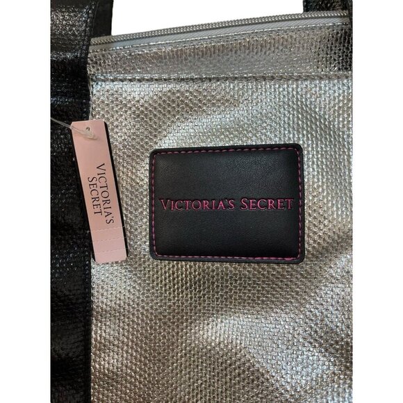 NEW Victoria’s Secret Weekender Tote Bag Limited Edition Metallic Silver Large - Picture 2 of 5